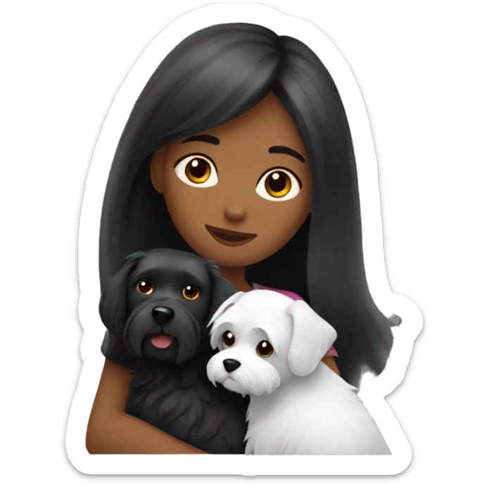 Dark red hair girl hugs  her maltese black dog sticker