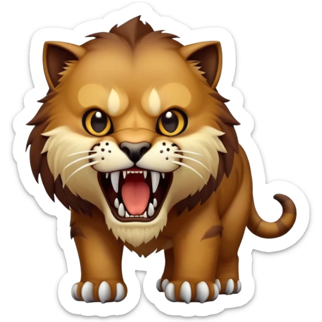 saber-toothed cat with a tiny body and gigantic canine teeth that are ten times larger than its minuscule body, extreme contrast between small body and huge fangs sticker