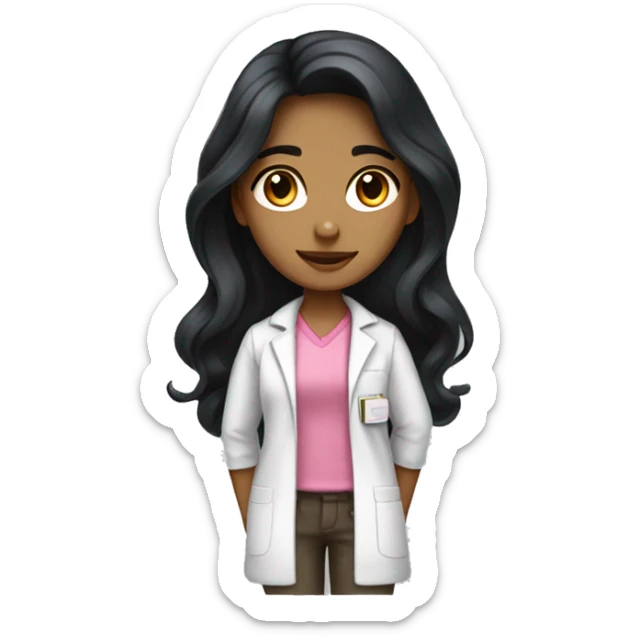 Young beautiful female scientist with long black hair and medium skin tone with pink accents sticker