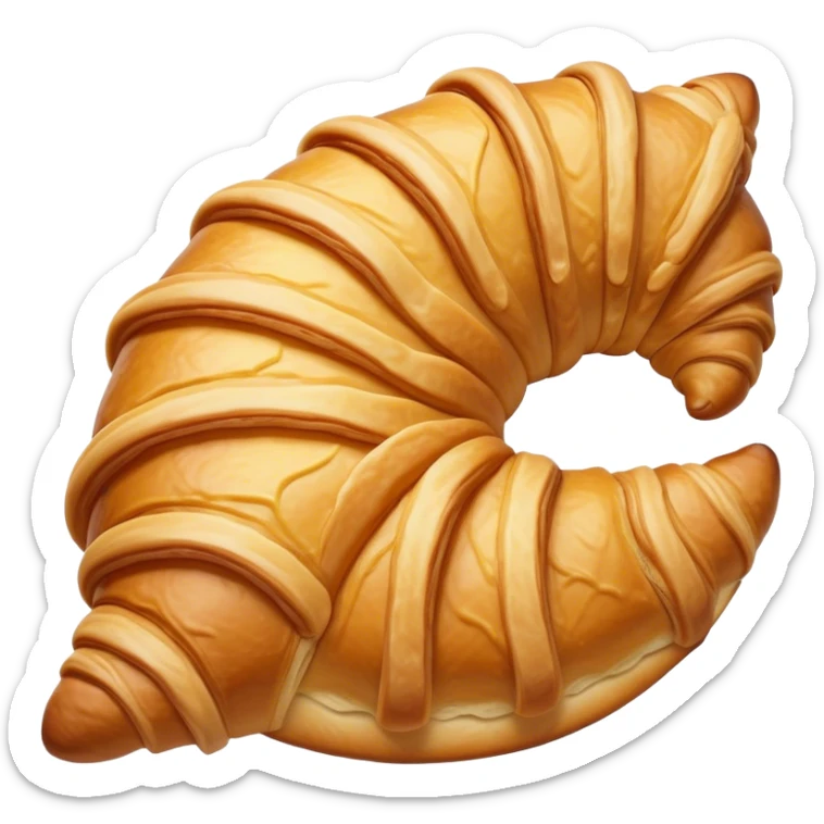 Cinematic Realistic Croissant Pastry Emoji, depicted as a flaky, buttery crescent with a golden, crisp exterior rendered with exquisite detail and warm, inviting lighting. sticker