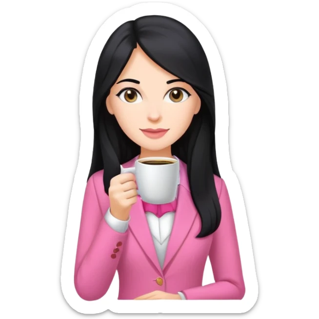 business dressing pink clothes woman  caucasian with a long black hair drinking coffee sticker