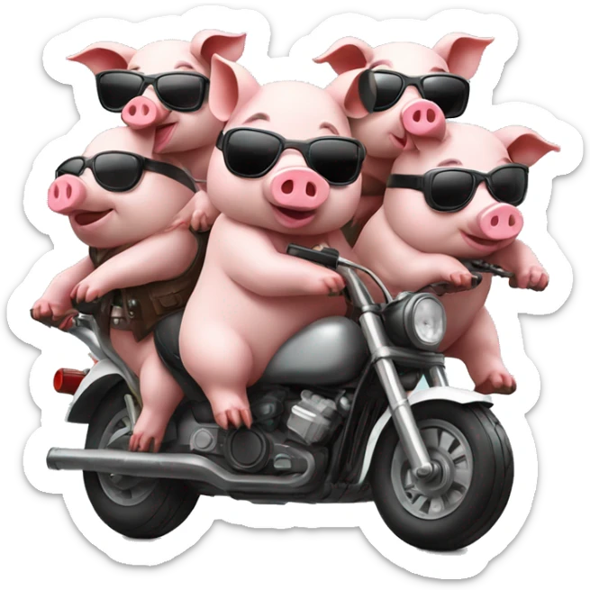6 Pigs on motorbike, wearing sunglasses and a helmet sticker
