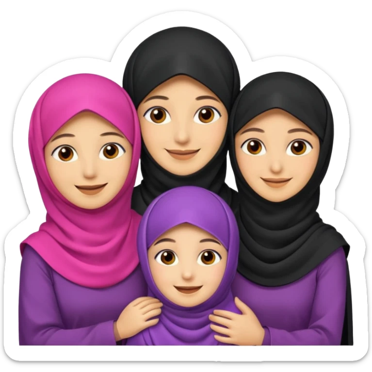 muslim family emoji , with the women wearing niqab, niqab = face cover sticker