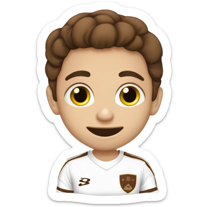 Niño 11 años, piel blanca, pelo marrón y ojos marrones. Camiseta de fútbol sticker