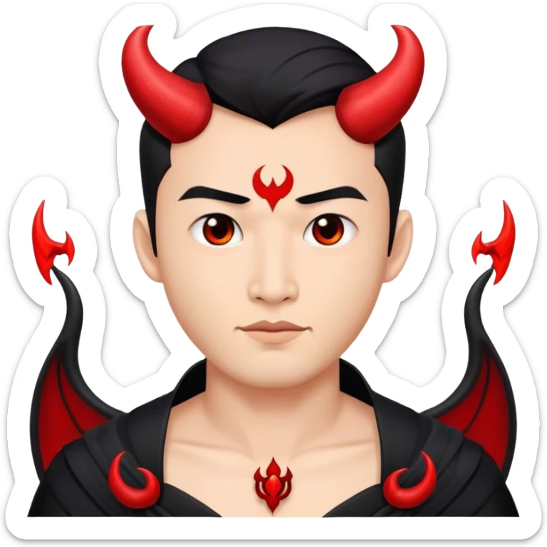 an asian male bride with the face of devil in black wedding dress sticker