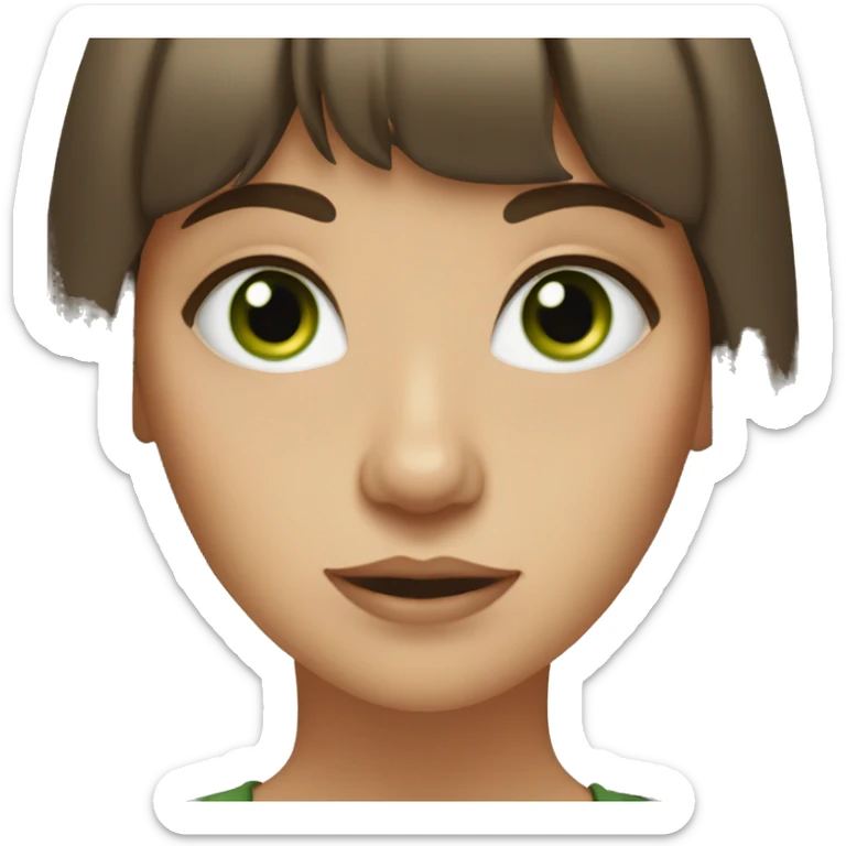lady with long brown hair and bangs and circle earrings and green eyes  sticker