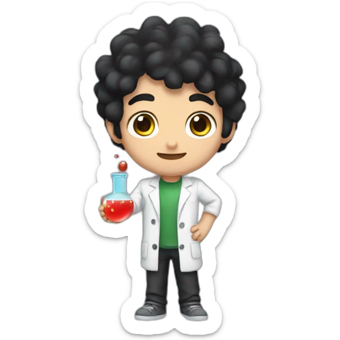 chemistry boy with black hair and his instumants on his hand sticker