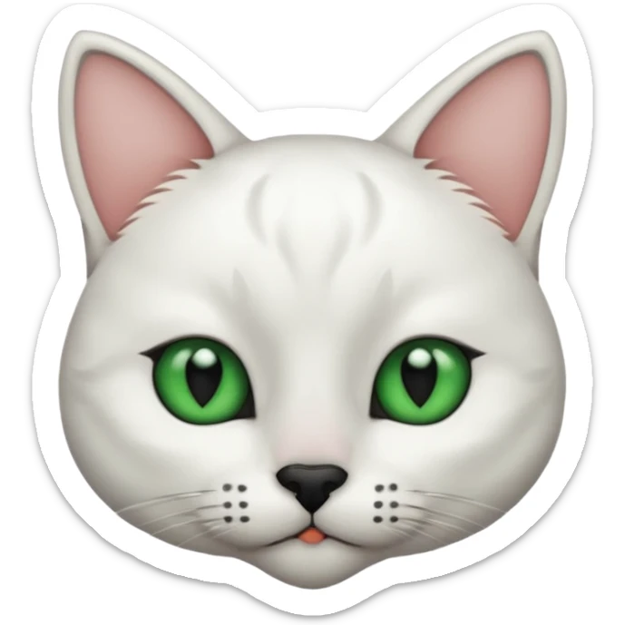 Haz una gata de ojos verdes la cara blanca con mancha negra en las orejas que agarra parte de la frente del lado der pero del iz va desde el ojo hasta la oreja la mancha, tiene la nariz negra en forma de corazón y todo lo que sobra de la cara, barbilla la nariz arriba y el lado de bigotes es blanca sticker
