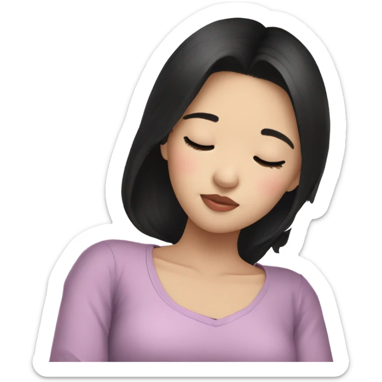 Coquette teenage cute asian black hair girl sleeping  sticker