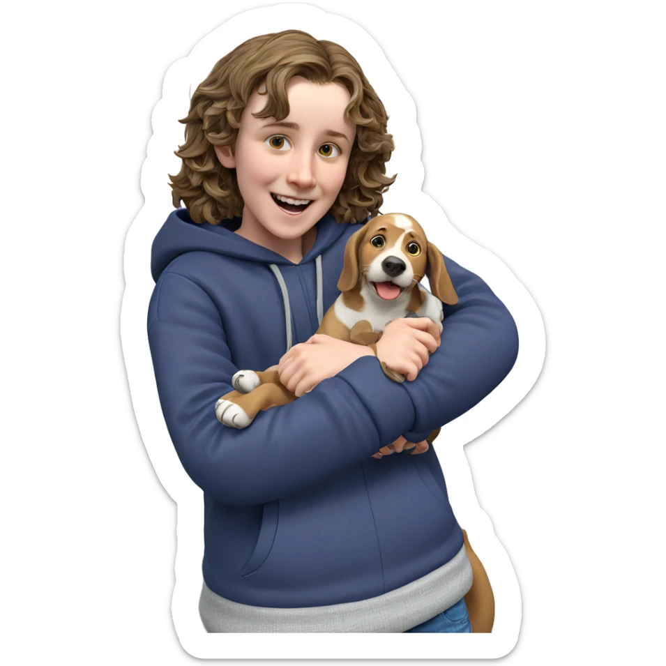 boy with dog on road sticker