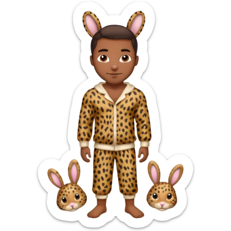 Handsome Black guy with brown skin tone, with muscular build, wearing loose fitting leapard print pajamas and bunny slippers  sticker