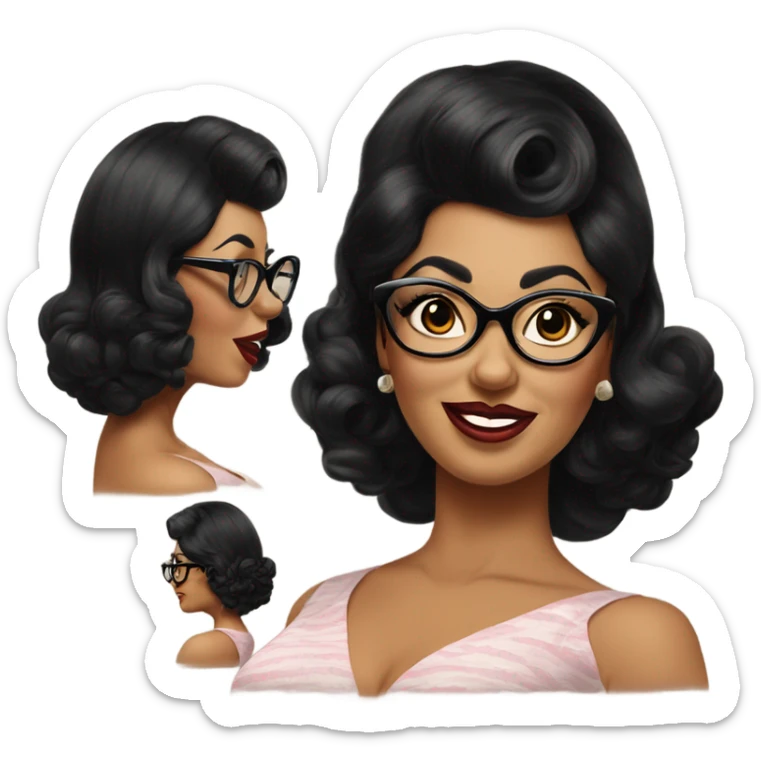 pin-up brown woman with black hair wearing 50s cat eye glasses  sticker