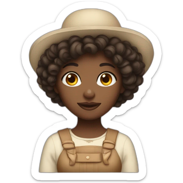 A dark-skinned girl with short, curly hair and wearing a Russian hat   sticker