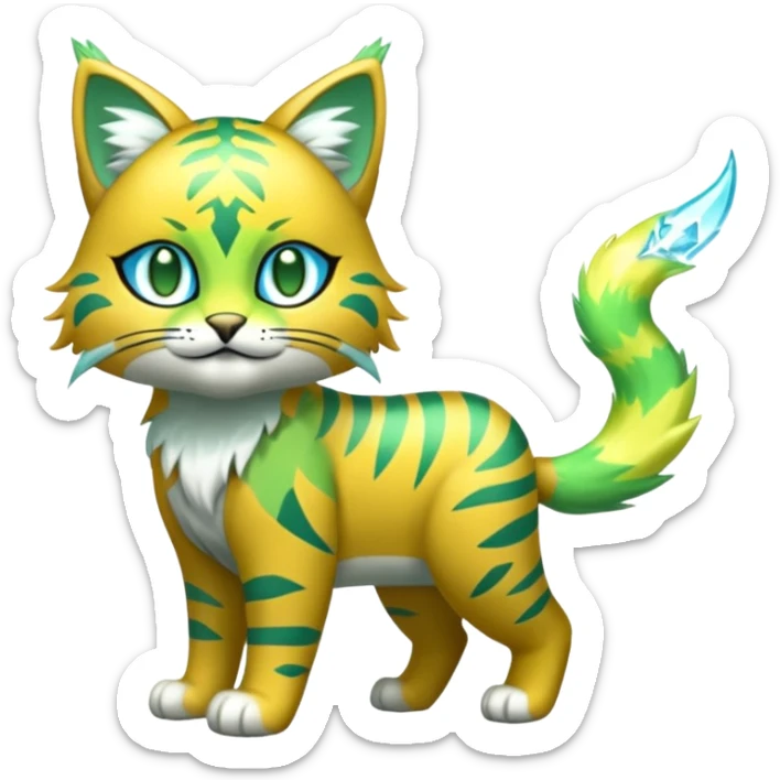 Green and Yellow Electrike-Sprigatito-Bobcat-Amaura-Aurorus-Shiny-glorp-cat-fusion (full body) sticker