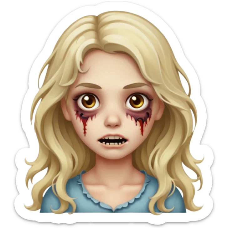 Emoji de menina zumbi bonita, cabelo longo, ondulado, castanho quase loiro, olhos castanhos  sticker
