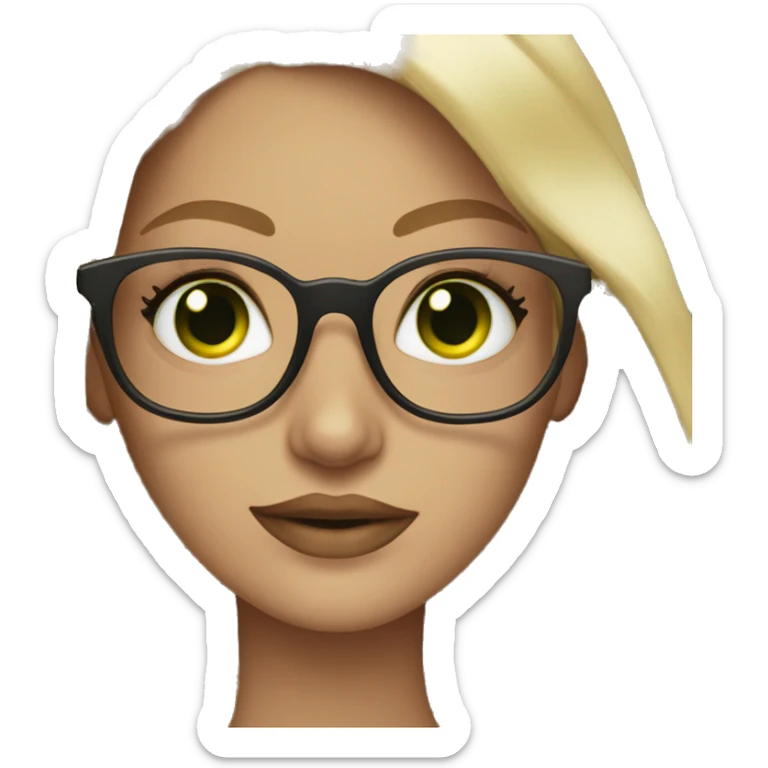 Blond long hair girl with green eyes makeup artist with glasses sticker