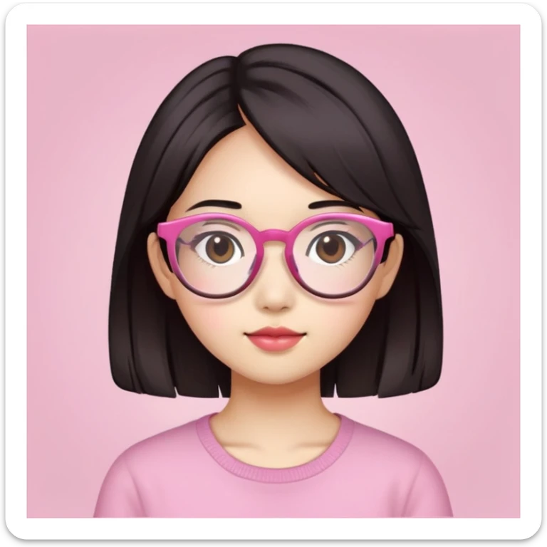 Asian girl with pink glasses and dark brownish blackish hair sticker