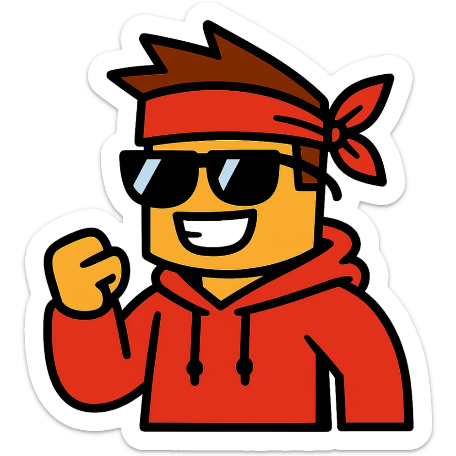 C00lkidd, Roblox hacker, wearing sunglasses and a red bandana, playful cartoon style sticker