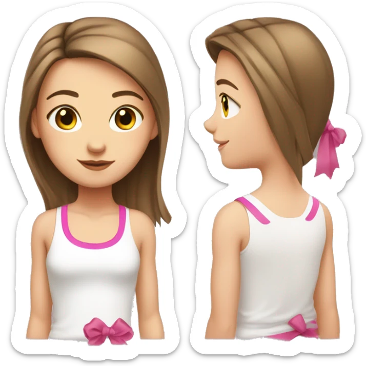 white Girl, white tank top, straight brown hair with pink ribbon sticker