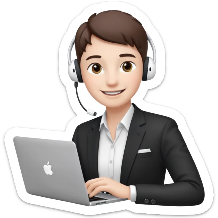 video meeting via laptop smiling person with airpods  sticker
