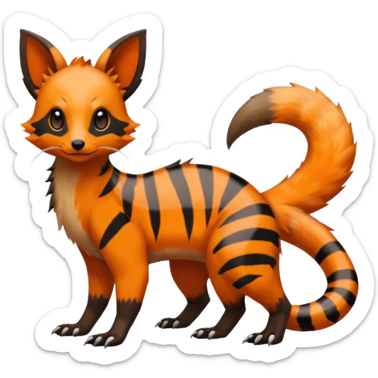 Rare warm-colored exotic cute epic aesthetic colorful Salandit-Eevee-Civet-species-Fakemon-hybrid-creature, with markings, full body sticker