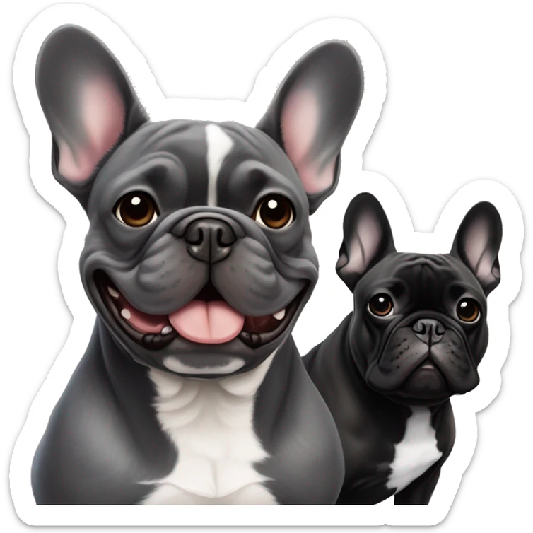 dark gray french bulldog happy alongside a black brindle French bulldog, best friends sticker