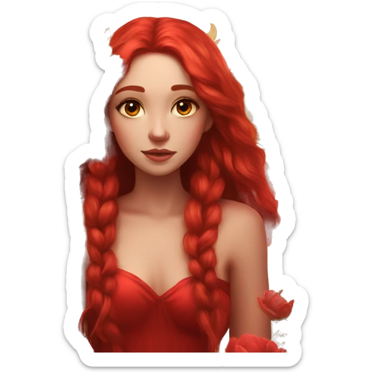 big wings, flower, Beautiful, fairy, red, gold,red, long hair sticker