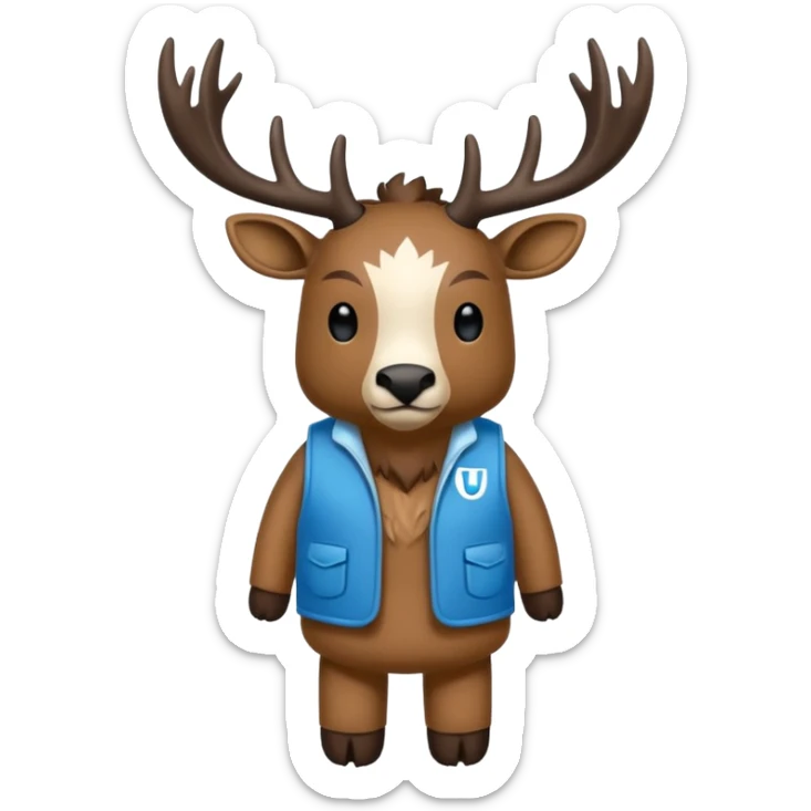 crea una mascota de equipo que sea un venado de cuerpo completo y lleve un chaleco con el nombre de telamon sticker