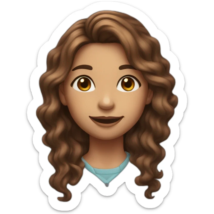 A girl with two dimples on her right cheek, long brown wavy hair, Kohl eyes sticker