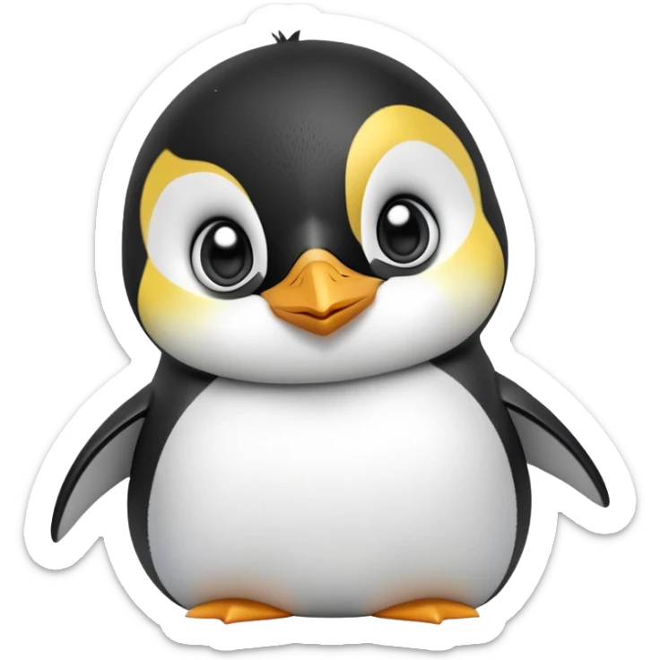 cinematic-cute-emperor-penguin-portrait-emoji,-head-tilted-playfully-and-inquisitively,-with-glossy,-pristine-plumage,-sparkling-eyes-filled-with-curiosity,-simplified-yet-irresistibly-adorable-features, black, large black eyes face, zoomed in sticker