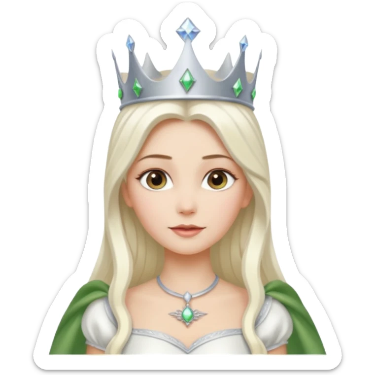 The Good Witch from The Land of Oz with long platinum blonde hair, white outfit and crown sticker