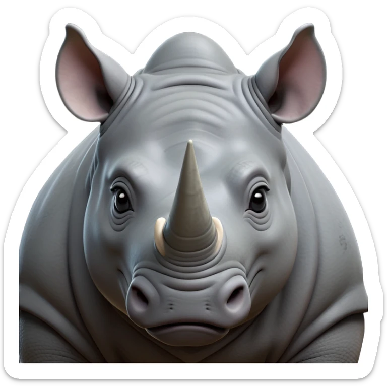 cinematic-noble--rhinoceros-portrait-emoji,slate-grey-hide--poised-and-regal,-with-a-massive,-powerful-build-and-a-thick,-deep-set-soulful-piercing-eyes,-simplified-yet-sharp-and-sophisticated-features,-highly-detailed,-large-black-eyes, zoomed out showing shoulders sticker