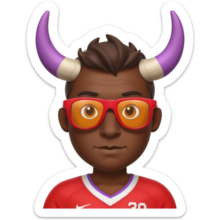 3D cartoon horned character portrait, wearing sunglasses, sports jersey, centered, clean background, no text, no watermark
 sticker