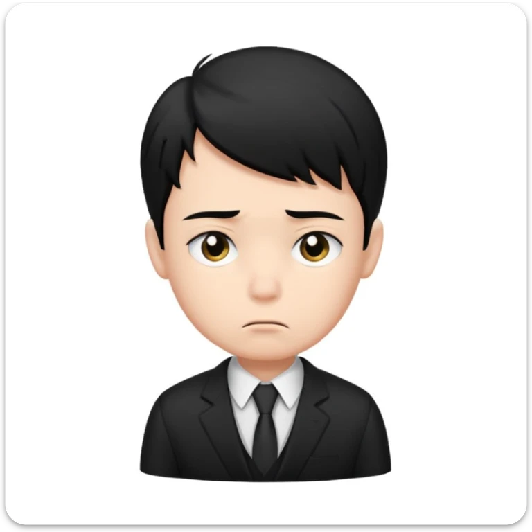 Xafa kayfiyatdagi qora soch va qora kostyum shimli bola emojisni chiqarib ber sticker