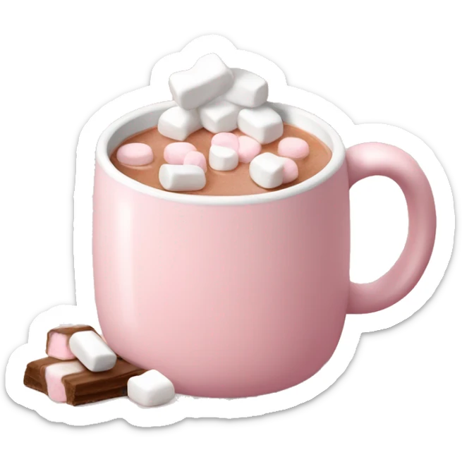 Light Pink mug of hot chocolate with marshmallows  sticker