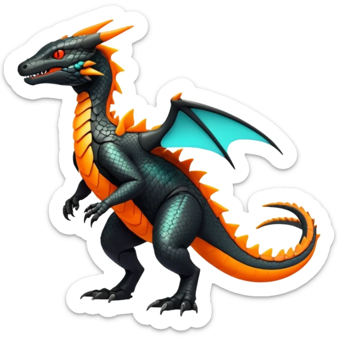 futuristic lush warm-colored neon-colored Fakémon-Trico-Kyurem-Salandit-creature (full body) sticker