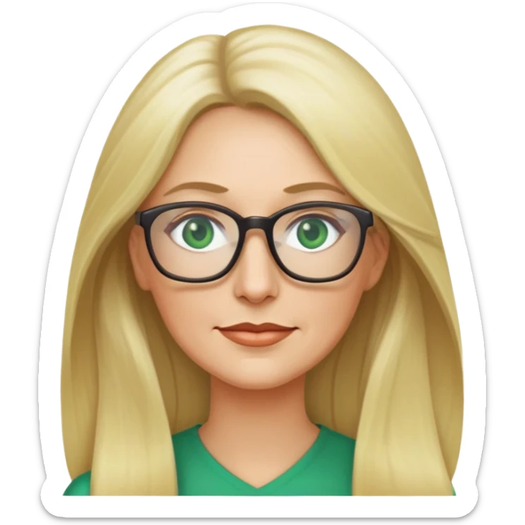 Blonde woman long hair green eyes glasses 50 years old sticker