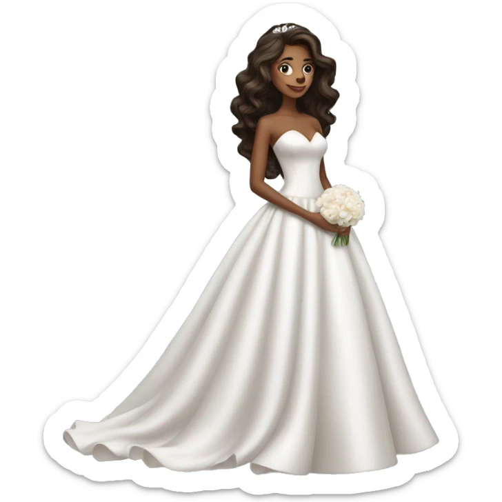beautiful brunette girl with blowout hair in big beautiful wedding dress sticker
