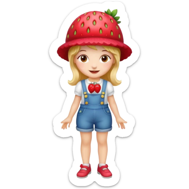 Strawberry shortcake human girl full body and legs with a strawberry hat on her hair without a cake sticker
