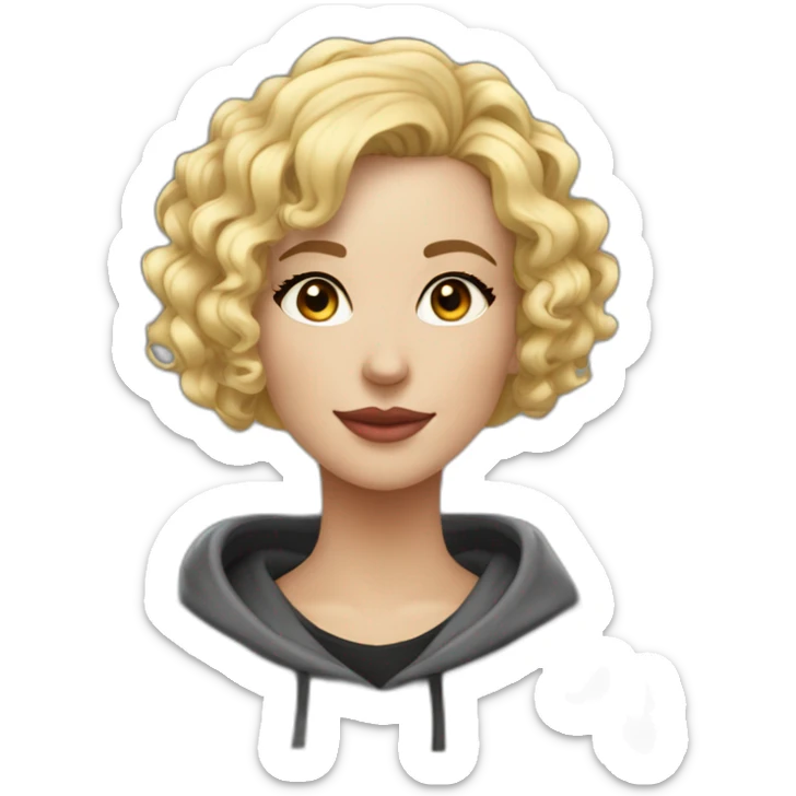 it woman blonde Bob Haircut Curly no glasses black outfit hoodies for women sticker