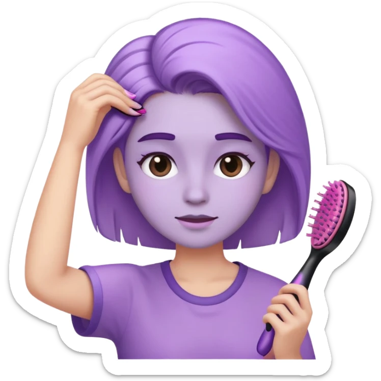 pastel purple person brushing their hair with a hair brush, Apple iOS style emoji sticker