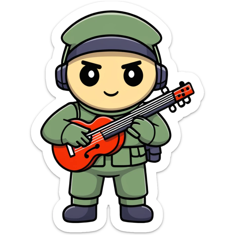 soul soldier character with musical instruments and military-inspired outfit sticker