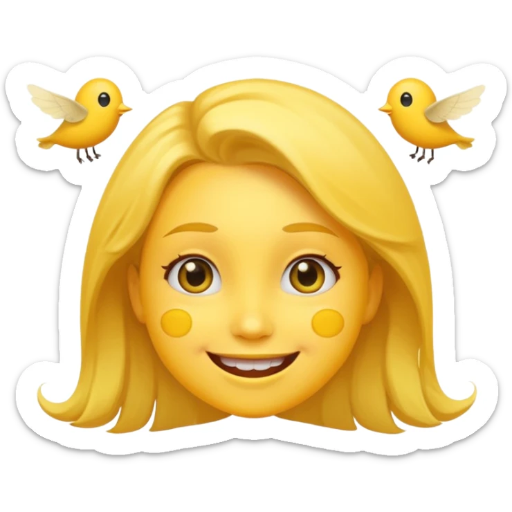 😊🥺 these emojis but with flies around it and its happy yellow face emoji black eyes like the 4th image but its cuter remove the nose make the eyes bigger and fully black and close its mouth make it smile girl whatever sticker