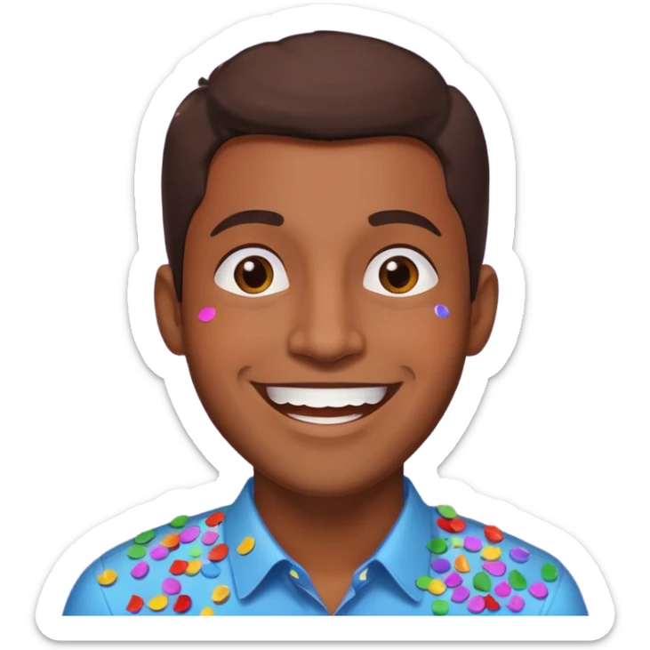 Emoji de un hombre feliz de festejo solo cabeza morocho y con confeti  sticker