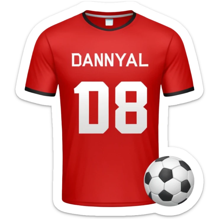 Football T-shirt saying "Danyaal" on the back with number 18 sticker