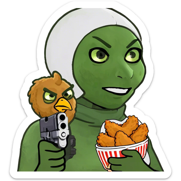 Girl eating fried chicken with ski mask and gun in Chicago  sticker