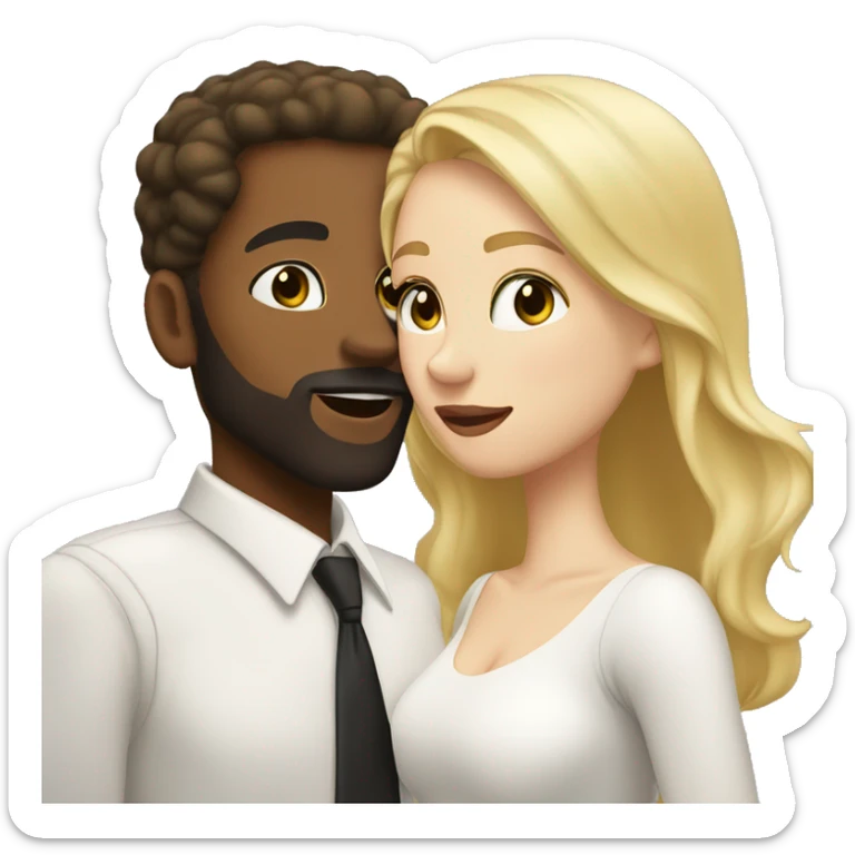 Brown skin man beard kissing white skin woman blonde hair sticker