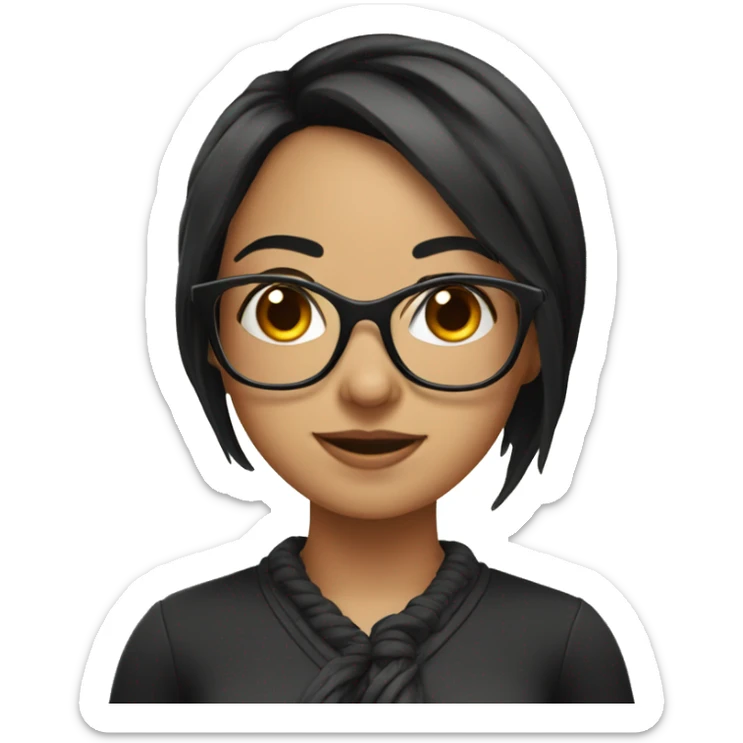 A girl with black hair tied up and wearing glasses sticker