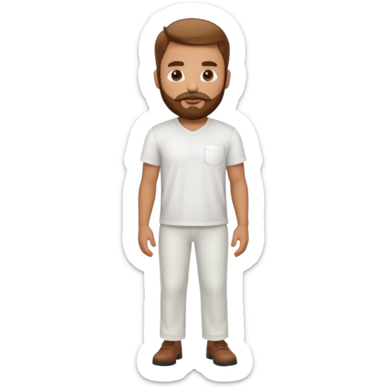 Chico moreno, pelirrojo, barba, camisa blanca y pantalón blanco cuerpo entero sticker