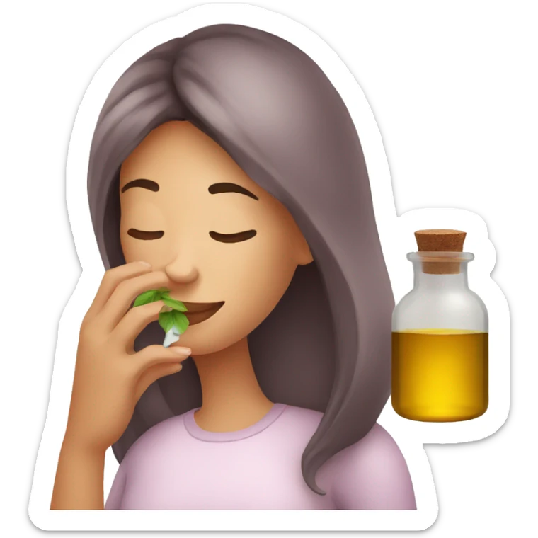 woman smelling a jar of essential oil sticker